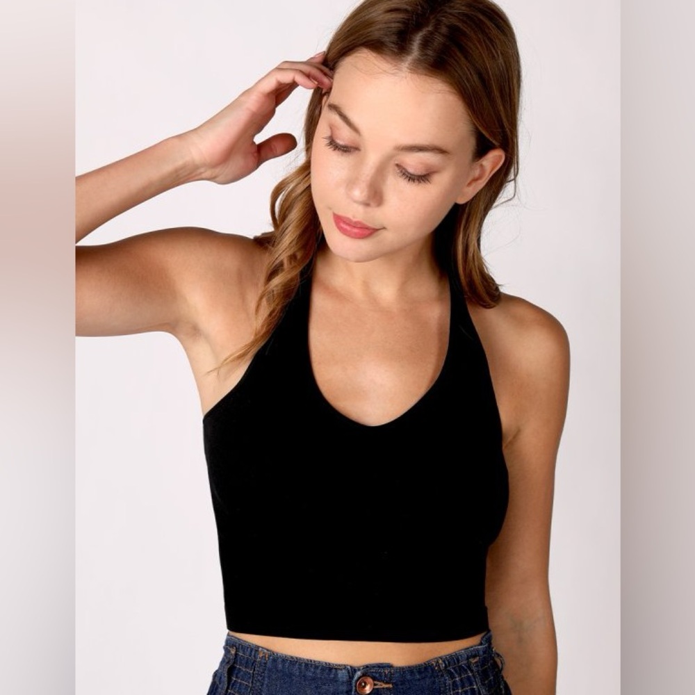 Nikibiki Black Ribbed Halter Crop Top One Size New
